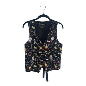 1990s Vintage Nicole Miller Texas Western Themed Print‎ Vest Waistcoat Size M
